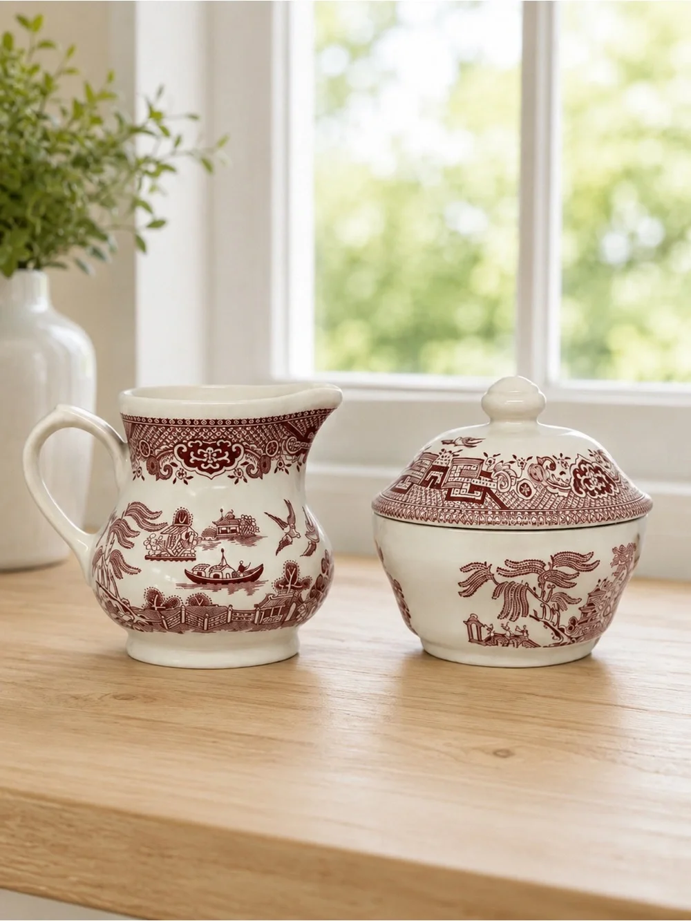 Vintage Churchill Pink Willow Creamer & Sugar Bowl Set - Made in England